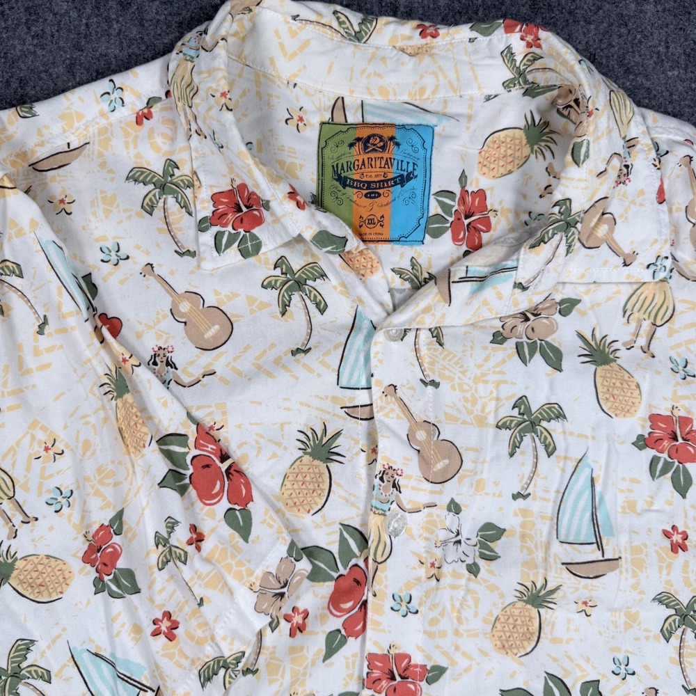 Margaritaville BBQ Shirt Mens XXL White Tropical Pineapple Hula Button Down XXL